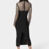 Long Sleeve Bandage Midi Dress with Crystal Mesh Combo